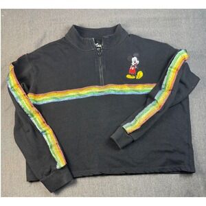 Disney Mickey Mouse Rainbow Stripe Pullover Sweatshirt‎ Black XL/XG (15-17)